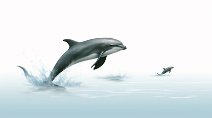 Dolphin in habitat, marine ecosystem. World marine mammal protection day simple image on white background.