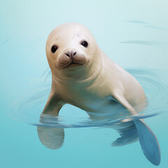 Naklejka premium Cute seal close up view direct, minimalistic image with space for advertising. World marine mammal protection day simple image on white background.