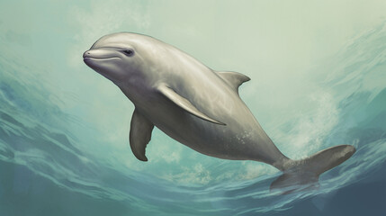 Obraz premium Dolphin in habitat, marine ecosystem. World marine mammal protection day simple image on white background.
