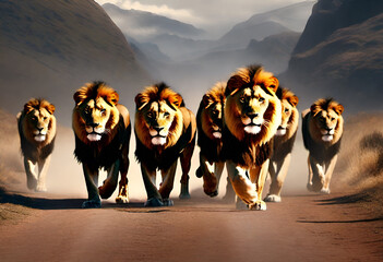 Lion’s pride moving forward towards their destination. 