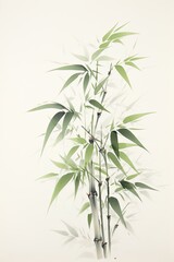 Green bamboo plants with long leaves on a light background