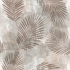 Palm Leaves Pattern. Watercolor Palm leaves seamless vector background, brown jungle print textured