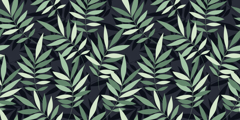Leaves Seamless Vector Pattern. Watercolor Tropic Palm Leaves Background, Jungle Print - obrazy, fototapety, plakaty