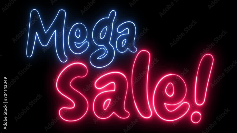 Poster mega sale text font with neon light. luminous and shimmering haze inside the letters of the text meg