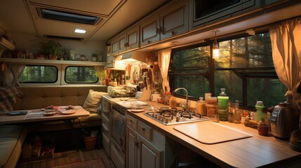 Cozy Kitchenette In A Camper Van
