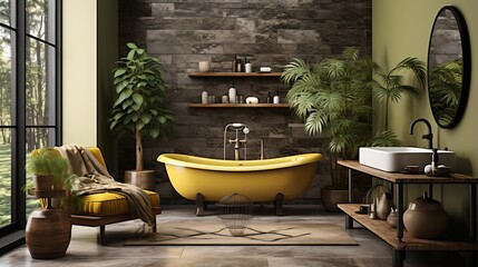 Yellow Bathtub in a Modern Bathroom