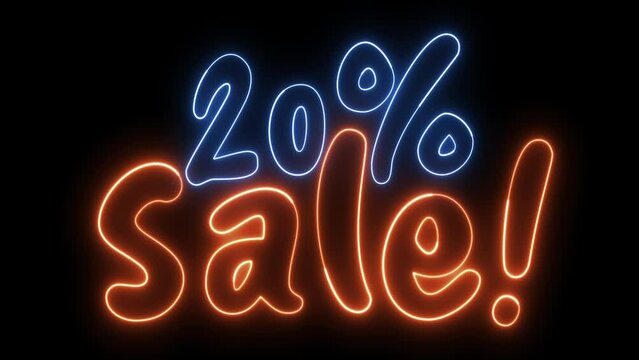 %20 Sale Text electric lighting text with blue neon animation on black background. 20%off.