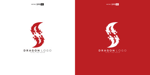 dragon silhouette logo design. Dragon vector illustration - obrazy, fototapety, plakaty