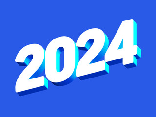2024 Year, Bold 3D Lettering Banner Design, Vibrant and Neon Colors, Typography, Sky Deep Blue Ocean Cool Color 