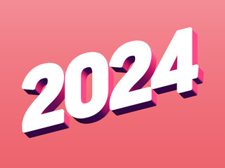 2024 Year, Bold 3D Lettering Banner Design, Vibrant and Neon Colors, Typography, Hot Pink Pastel Coral Color