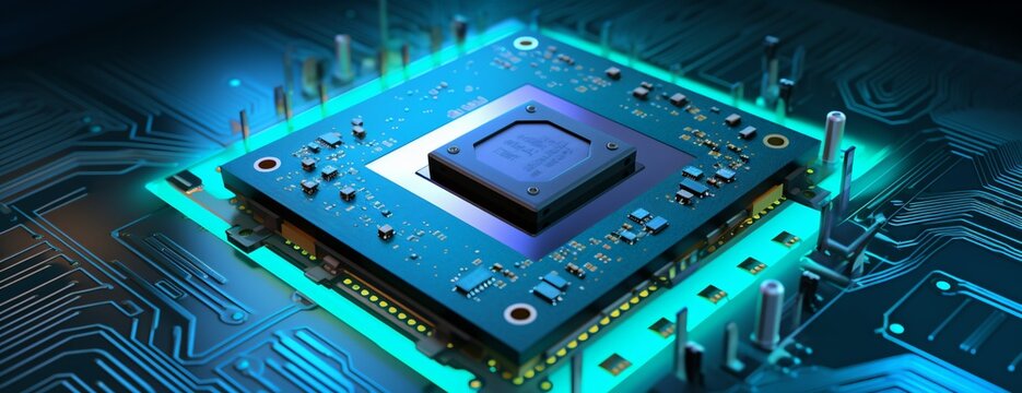 Close-up of a computer chip with green &ETH;&iquest;&ETH;&frac34;&ETH;&acute;&Ntilde;&ETH;&sup2;&ETH;&micro;&Ntilde;&sbquo;&ETH;&ordm;&ETH;&frac34;&ETH;&sup1;