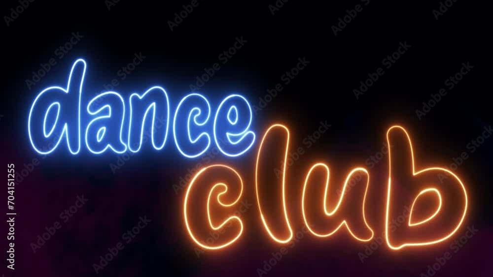 Poster dance club text font with light. luminous and shimmering haze inside the letters of the text dance c