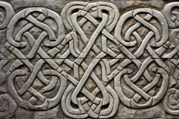 Wall texture material of sculpted stone panels, Celtic knotwork, worked surface