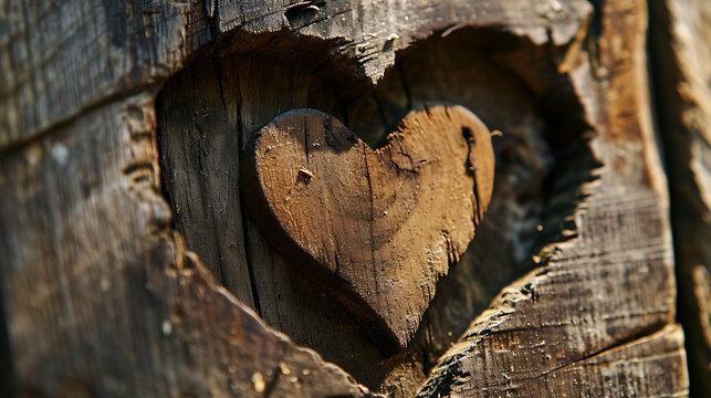 A love heart carved into a tree. Wooden heart. Romantic Images.