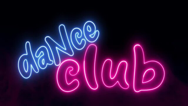 Dance Club text font with light. Luminous and shimmering haze inside the letters of the text Dance Club. Dance Club Neon.