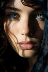 Portrait of a young woman with blue eyes