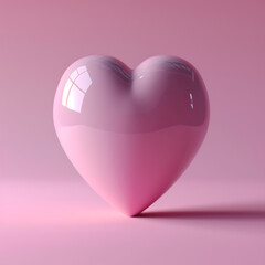 A gloss pink red 3D rendered glass heart on a pink background.