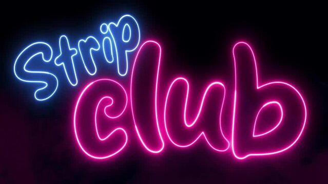 Strip Club word text font with neon light. Luminous and shimmering haze inside the letters of the text Strip Club. 
