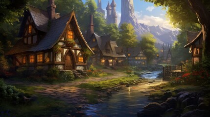 Fototapeta premium Fantasy RPG Village Game Artwork