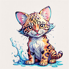 Bengal Cat in Watercolor Illustration