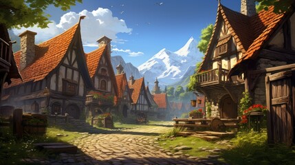 Fototapeta premium Fantasy RPG Village Game Artwork