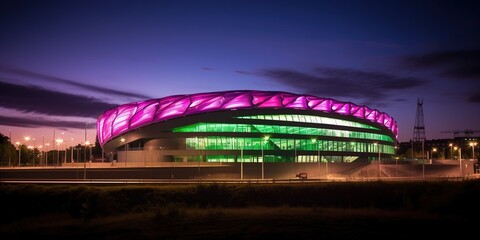 Obraz premium Modern stadium with a colorful light display at night
