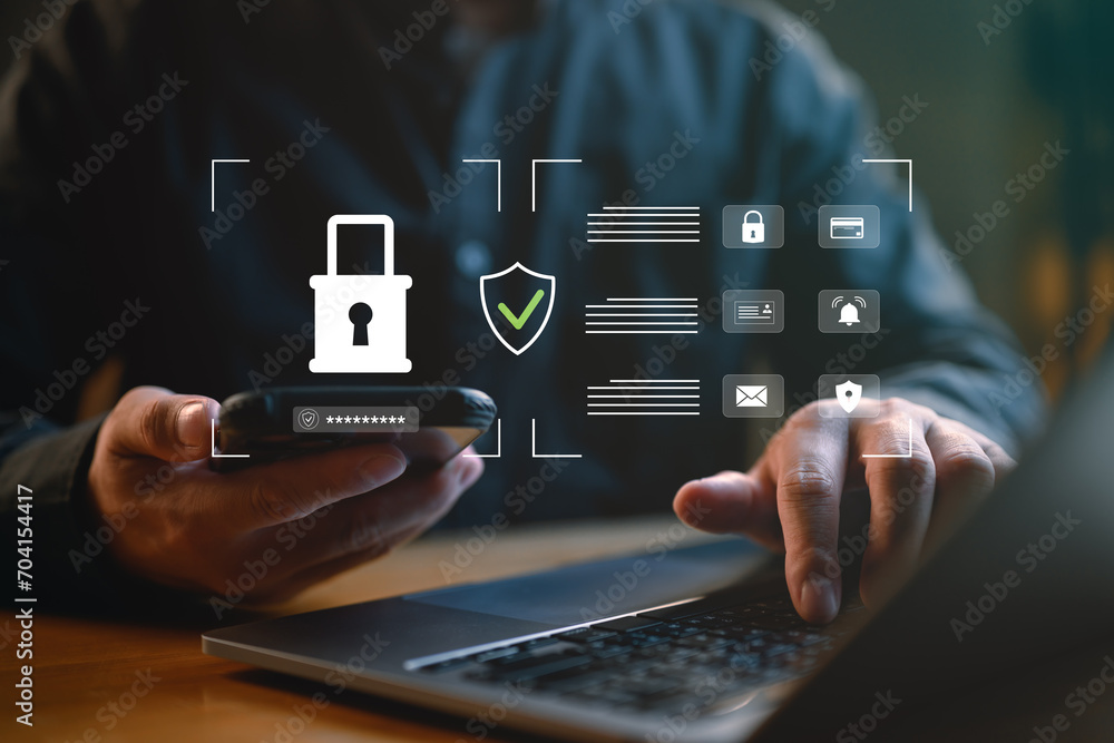 Aufkleber cybersecurity and privacy concepts to protect data. lock icon and internet network security technolo