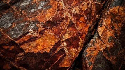 Obraz premium Dark red orange brown rock texture with cracks. Close-up. Rough mountain surface. Stone granite background for design. Nature. Wide banner. Design concept. Banner concept. Art concept. Rock concept.