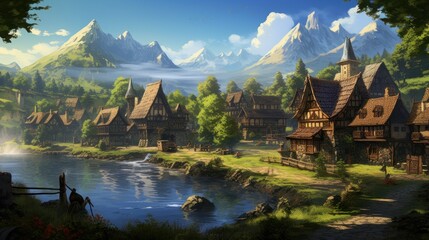 Obraz premium Fantasy RPG Village Game Artwork