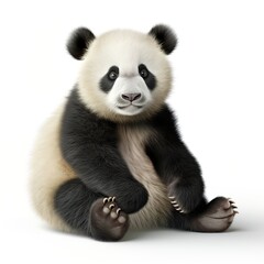 A cute panda bear cub sitting down