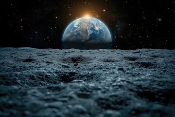 A view of the earth from the moon"s surface