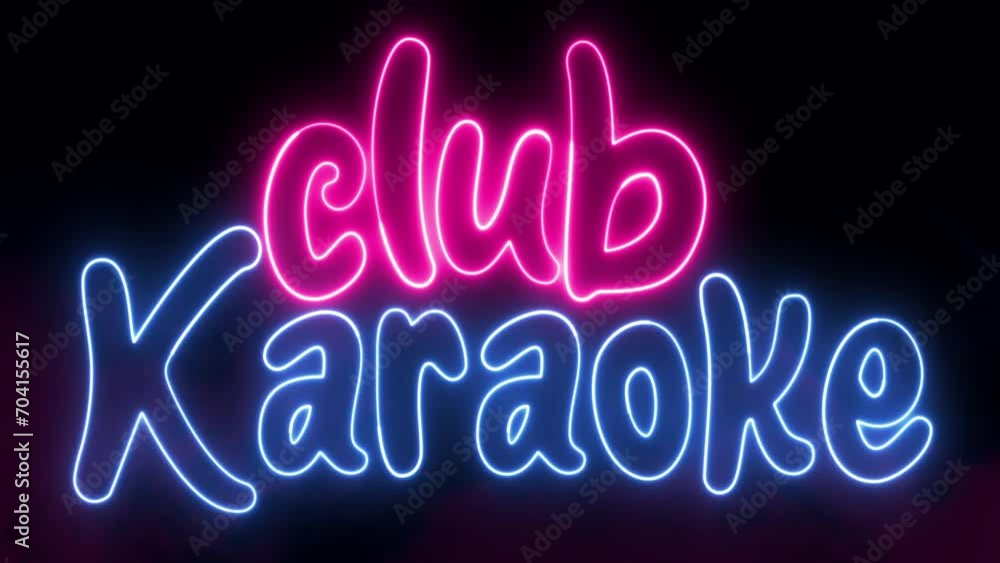 Poster club karaoke text font with neon light. luminous and shimmering haze inside the letters of the text 