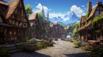 Obraz premium Fantasy RPG Village Game Artwork