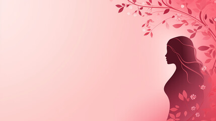 Woman's silhouette on a gradient pink background adorned with delicate floral motifs