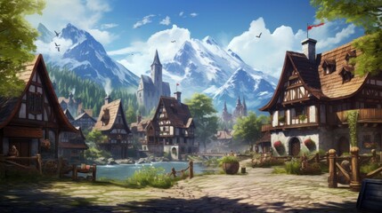 Naklejka premium Fantasy RPG Village Game Artwork