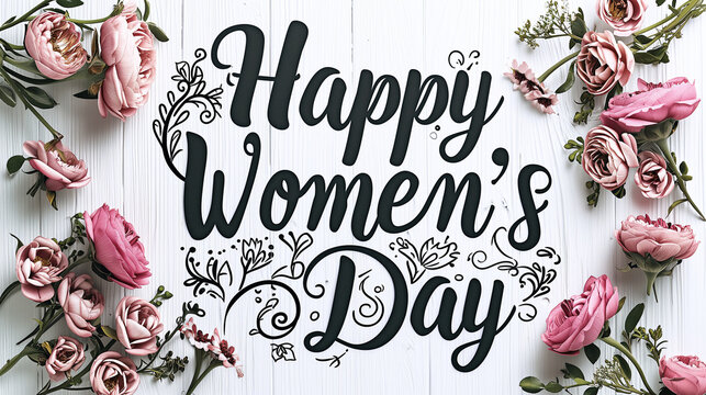 heartfelt "Happy Women's Day" message, accompanied by beautiful pink roses