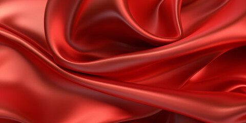 Red silk background, flowing red cloth 3D rendering