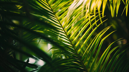 Nature view of exotic tropical palm leaves background