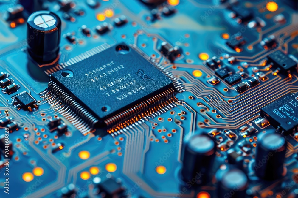 Poster detailed circuit board pattern with electronic components