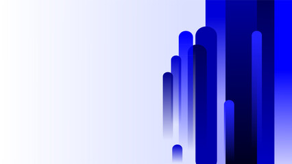Vertical cylinders varying blue colors over white blank empty copy space white background