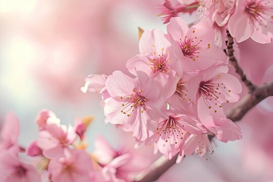 Soft pink cherry blossoms in spring