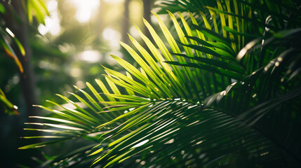 Nature view of exotic tropical palm leaves background