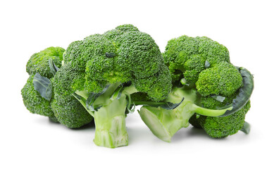 Pile of fresh raw green broccoli isolated on white