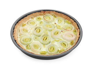 One tasty leek pie isolated on white