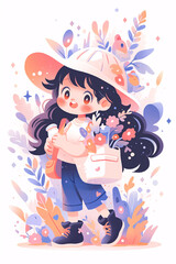 Obraz na płótnie Canvas Spring solar term illustration, girl in flowers scene illustration