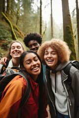 Obraz premium Diverse group of friends hiking in the woods