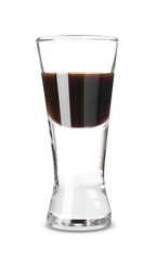 Shot glass with coffee liqueur isolated on white