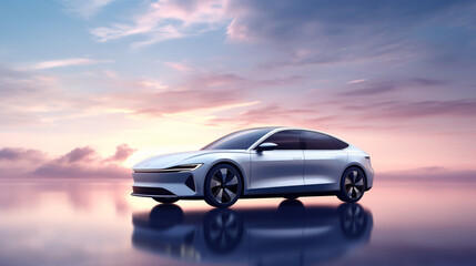 Fototapeta na wymiar Luxury car new energy vehicle auto show background, technology city car advertising background image