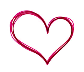 Red pen drawn scribbled heart. Happy Valentine's day banner or letter template.