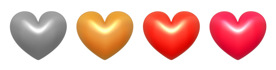 Colorful 3d realistic heart symbols on white. Happy Valentine's day clip art for banner or letter template.
